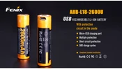 Fenix USB Újratölthető Elem 18650 2600 mAh (Li-ion)