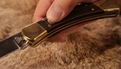 Buck 110 Auto zsebkés Fa makolattal