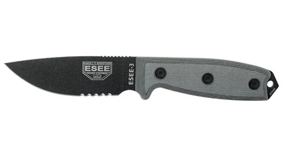 ESEE 3 Fekete Penge 1/2 Serrated Szürke Micarta Outdoor EDC Kés