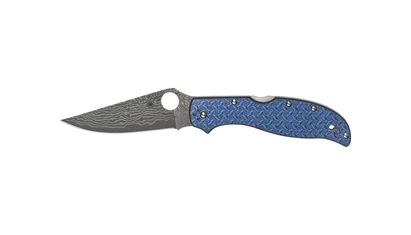 Spyderco STRETCH 2 XL BLUE NISHIJIN GLASS FIBER DAMASCUS C258GFBLP EDC Zsebkés